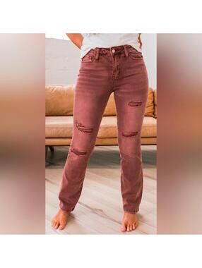 High Rise Boot Cut Jeans Dark Mauve